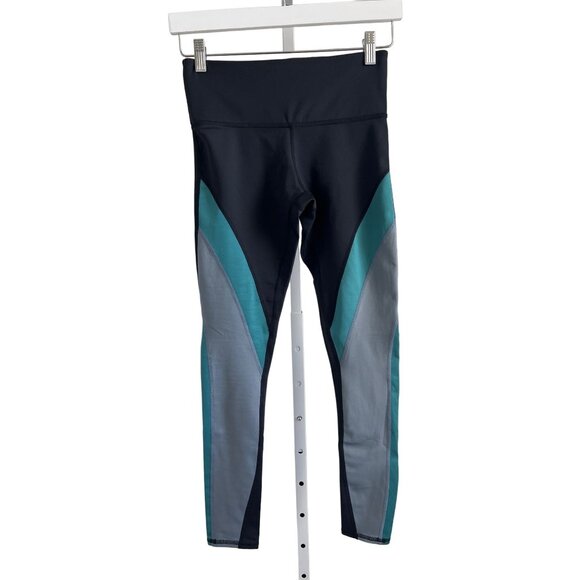 Noli Contrast Print Leggings Black With Teal & Grey Panels - Picture 2 of 4
